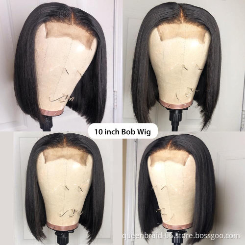 Short Bob Wigs 4X4 Lace Closure Wigs Brazilian Virgin Human Hair Straight Bob lace Front Wigs Pre Plucked with Baby Hair Natural